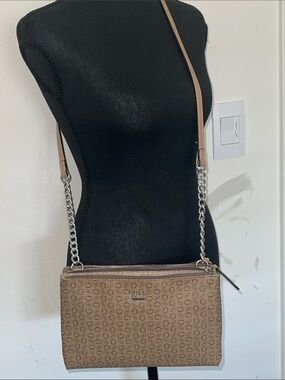 Guess Monogram Crossbody Bag in Tan